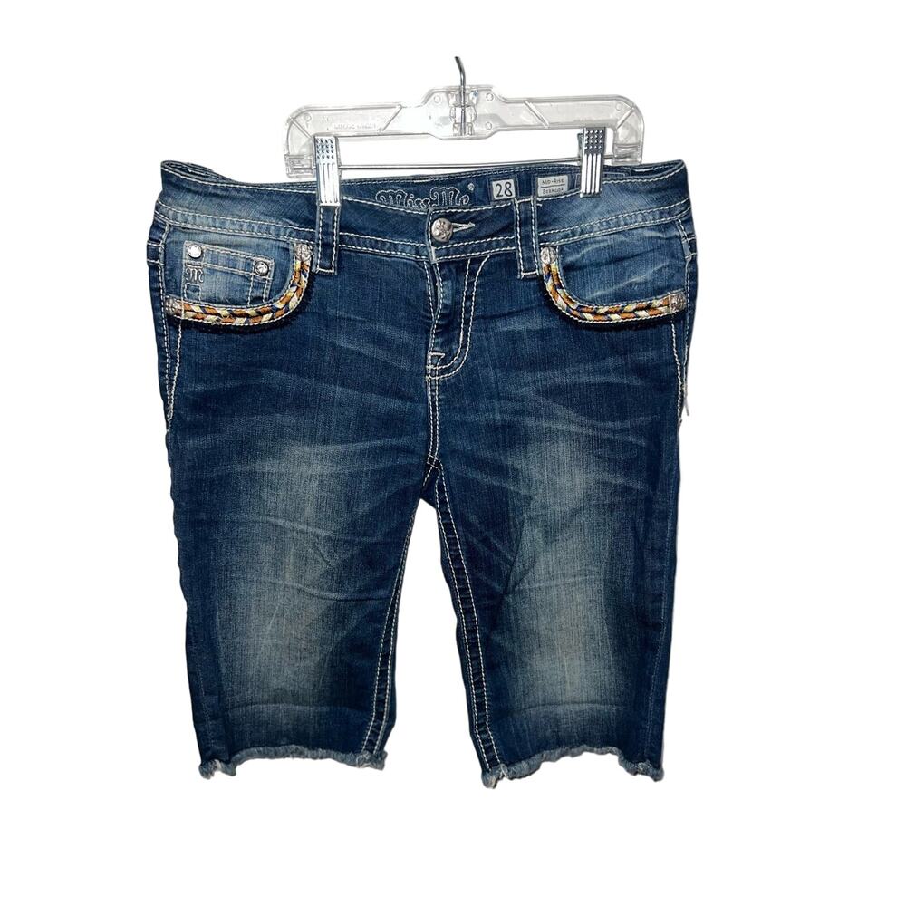 Miss me women’s mid-rise Bermuda blue jeans shorts
